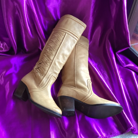 Tan Creamy Leather Fossil High Boots - Picture 3 of 14